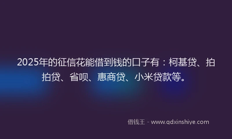 2025年的征信花能借到钱的口子有：柯基贷、拍拍贷、省呗、惠商贷、小米贷款等。