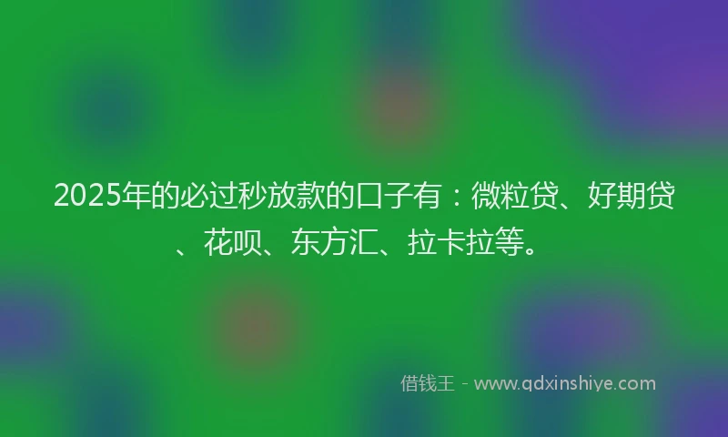 2025年的必过秒放款的口子有：微粒贷、好期贷、花呗、东方汇、拉卡拉等。