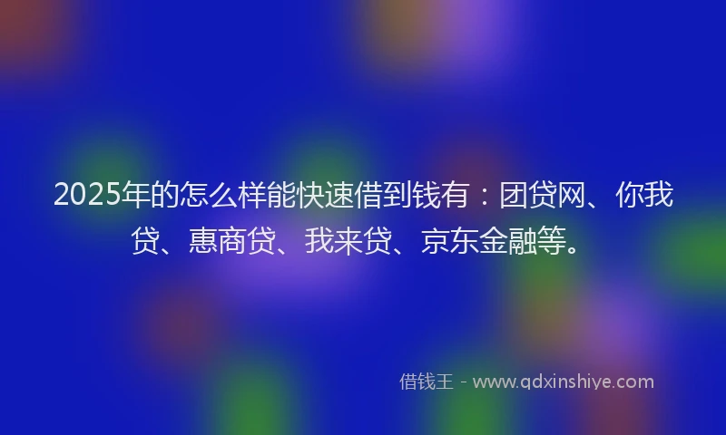 2025年的怎么样能快速借到钱有：团贷网、你我贷、惠商贷、我来贷、京东金融等。
