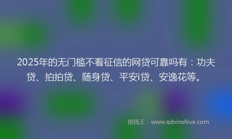 2025年的无门槛不看征信的网贷可靠吗有：功夫贷、拍拍贷、随身贷、平安i贷、安逸花等。