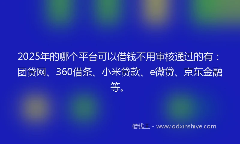 2025年的哪个平台可以借钱不用审核通过的有：团贷网、360借条、小米贷款、e微贷、京东金融等。