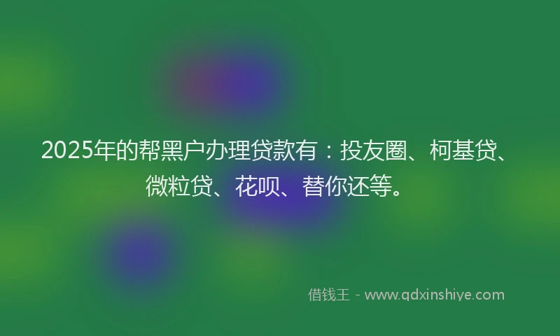 2025年的帮黑户办理贷款有：投友圈、柯基贷、微粒贷、花呗、替你还等。