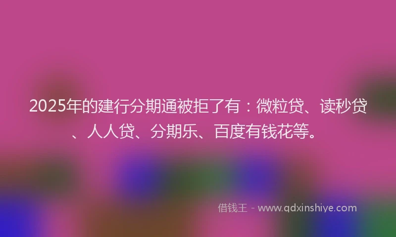 2025年的建行分期通被拒了有：微粒贷、读秒贷、人人贷、分期乐、百度有钱花等。