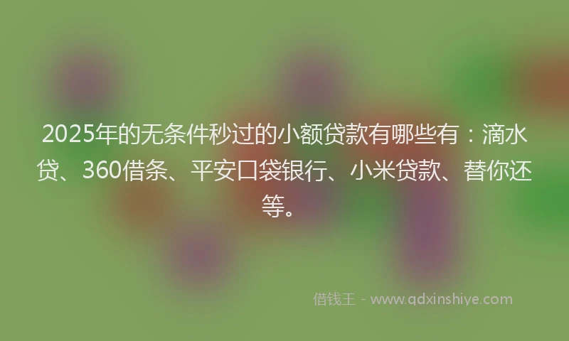 2025年的无条件秒过的小额贷款有哪些有：滴水贷、360借条、平安口袋银行、小米贷款、替你还等。