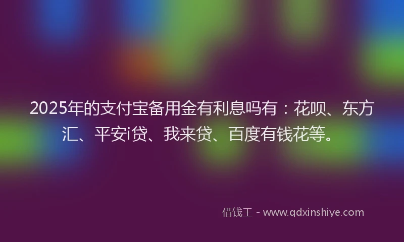 2025年的支付宝备用金有利息吗有：花呗、东方汇、平安i贷、我来贷、百度有钱花等。