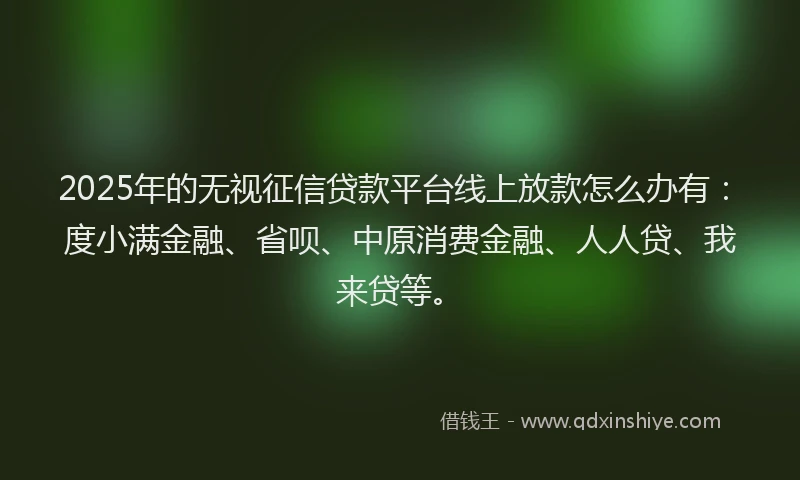 2025年的无视征信贷款平台线上放款怎么办有：度小满金融、省呗、中原消费金融、人人贷、我来贷等。