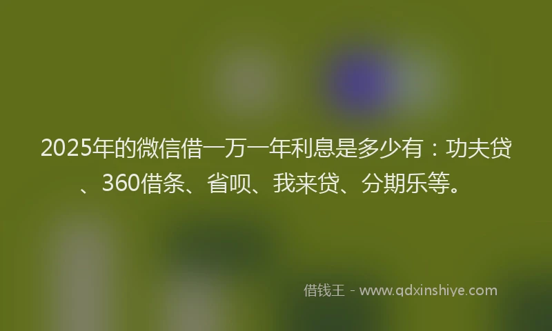 2025年的微信借一万一年利息是多少有：功夫贷、360借条、省呗、我来贷、分期乐等。