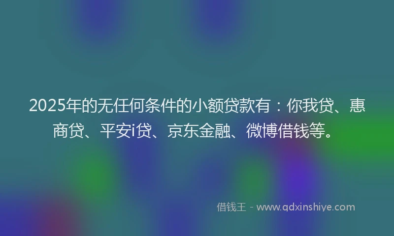 2025年的无任何条件的小额贷款有：你我贷、惠商贷、平安i贷、京东金融、微博借钱等。