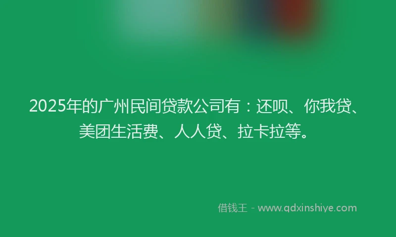 2025年的广州民间贷款公司有：还呗、你我贷、美团生活费、人人贷、拉卡拉等。