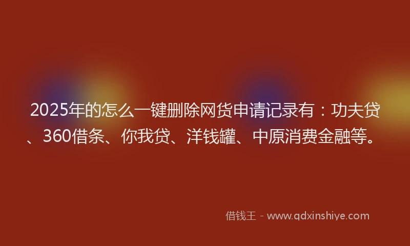 2025年的怎么一键删除网货申请记录有：功夫贷、360借条、你我贷、洋钱罐、中原消费金融等。