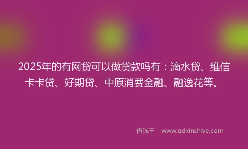 2025年的有网贷可以做贷款吗有：滴水贷、维信卡卡贷、好期贷、中原消费金融、融逸花等。