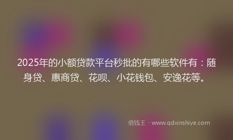 2025年的小额贷款平台秒批的有哪些软件有：随身贷、惠商贷、花呗、小花钱包、安逸花等。