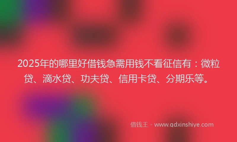 2025年的哪里好借钱急需用钱不看征信有：微粒贷、滴水贷、功夫贷、信用卡贷、分期乐等。