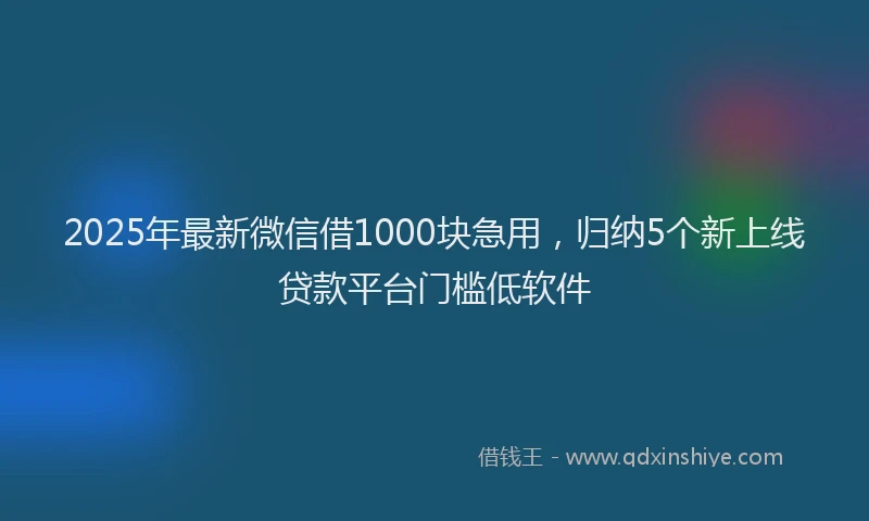 2025年最新微信借1000块急用，归纳5个新上线贷款平台门槛低软件