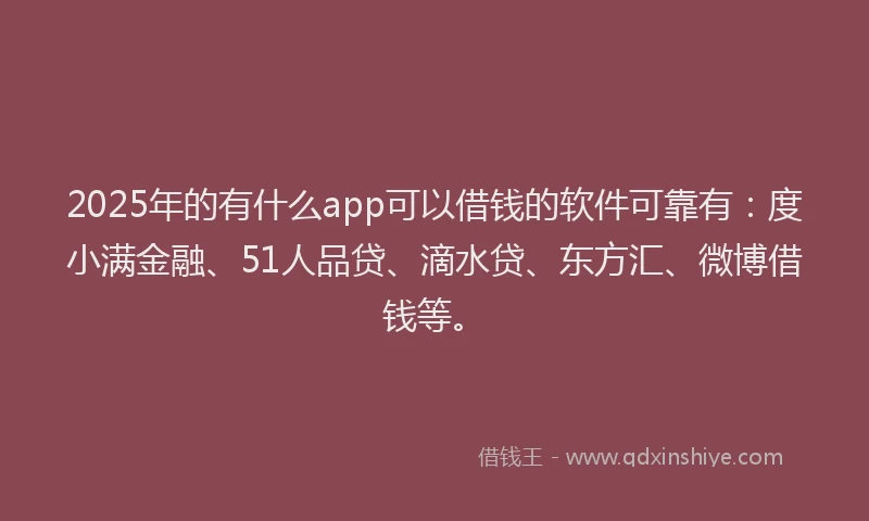 2025年的有什么app可以借钱的软件可靠有：度小满金融、51人品贷、滴水贷、东方汇、微博借钱等。