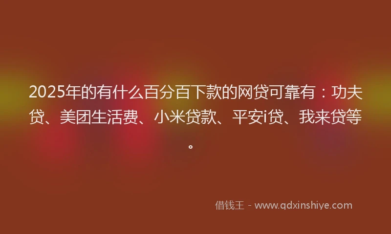 2025年的有什么百分百下款的网贷可靠有：功夫贷、美团生活费、小米贷款、平安i贷、我来贷等。