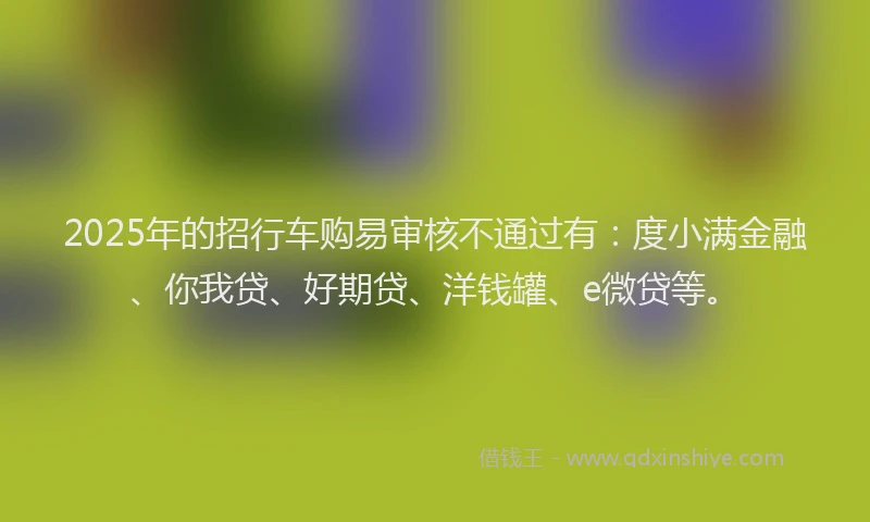 2025年的招行车购易审核不通过有：度小满金融、你我贷、好期贷、洋钱罐、e微贷等。
