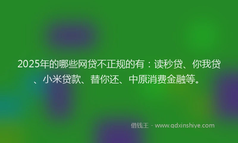 2025年的哪些网贷不正规的有：读秒贷、你我贷、小米贷款、替你还、中原消费金融等。