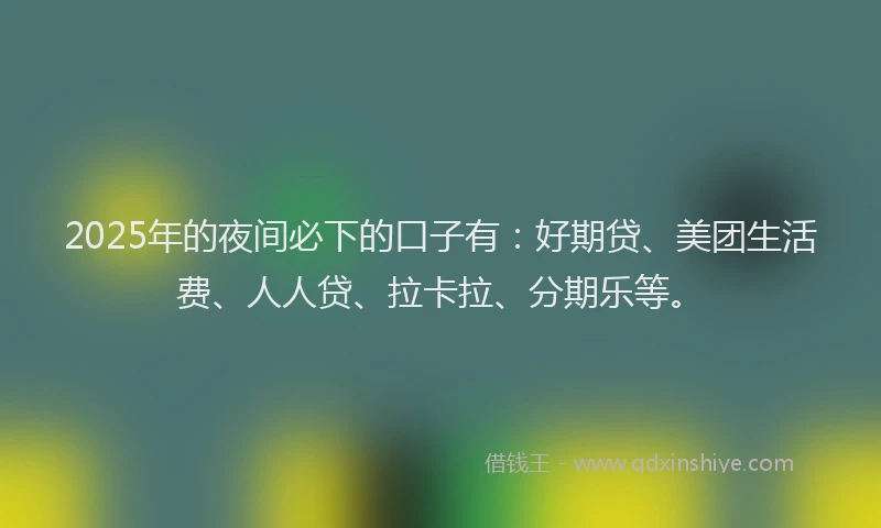 2025年的夜间必下的口子有：好期贷、美团生活费、人人贷、拉卡拉、分期乐等。