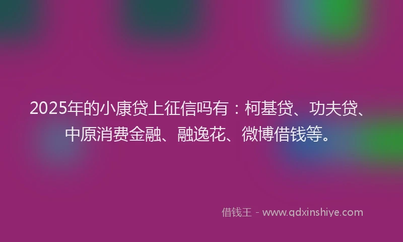 2025年的小康贷上征信吗有：柯基贷、功夫贷、中原消费金融、融逸花、微博借钱等。