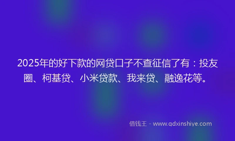 2025年的好下款的网贷口子不查征信了有：投友圈、柯基贷、小米贷款、我来贷、融逸花等。