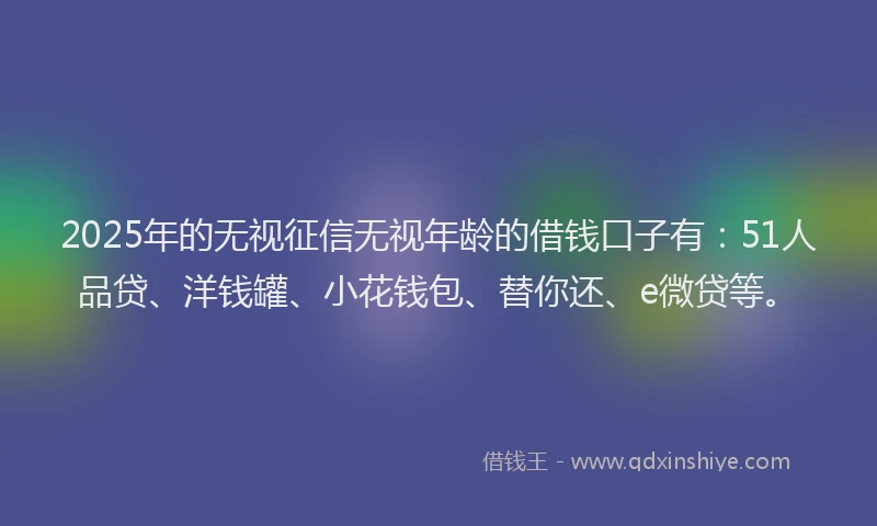 2025年的无视征信无视年龄的借钱口子有：51人品贷、洋钱罐、小花钱包、替你还、e微贷等。