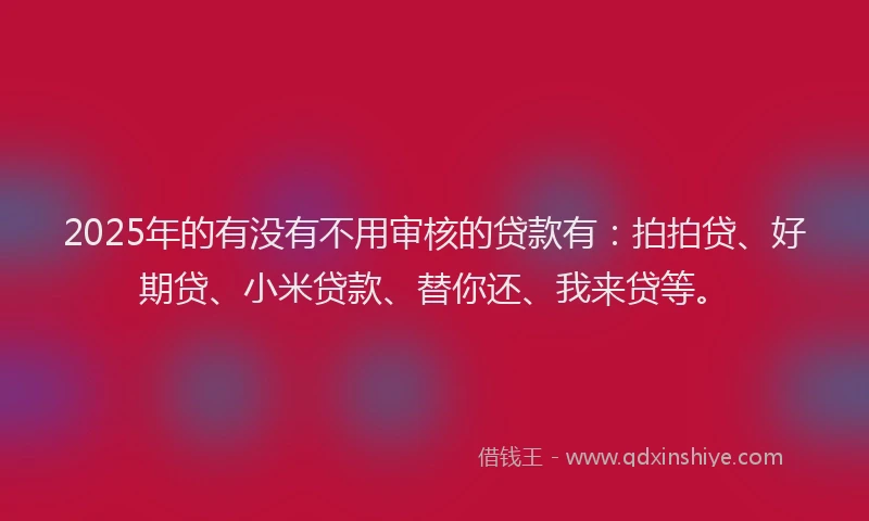 2025年的有没有不用审核的贷款有：拍拍贷、好期贷、小米贷款、替你还、我来贷等。