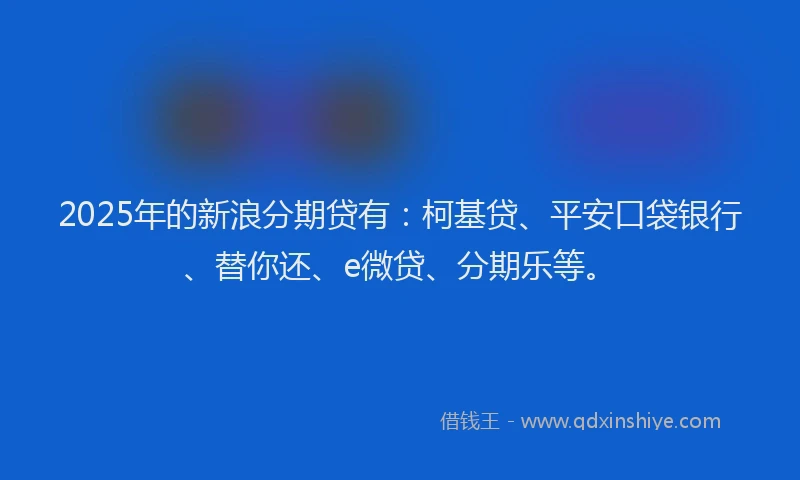 2025年的新浪分期贷有：柯基贷、平安口袋银行、替你还、e微贷、分期乐等。