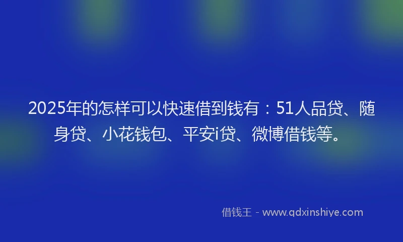 2025年的怎样可以快速借到钱有：51人品贷、随身贷、小花钱包、平安i贷、微博借钱等。