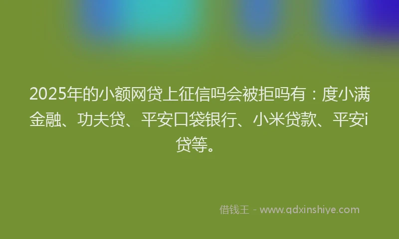 2025年的小额网贷上征信吗会被拒吗有：度小满金融、功夫贷、平安口袋银行、小米贷款、平安i贷等。