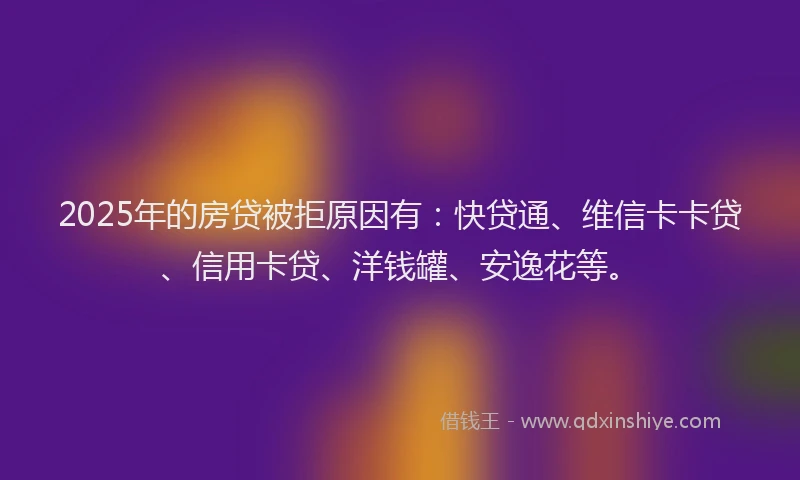 2025年的房贷被拒原因有：快贷通、维信卡卡贷、信用卡贷、洋钱罐、安逸花等。