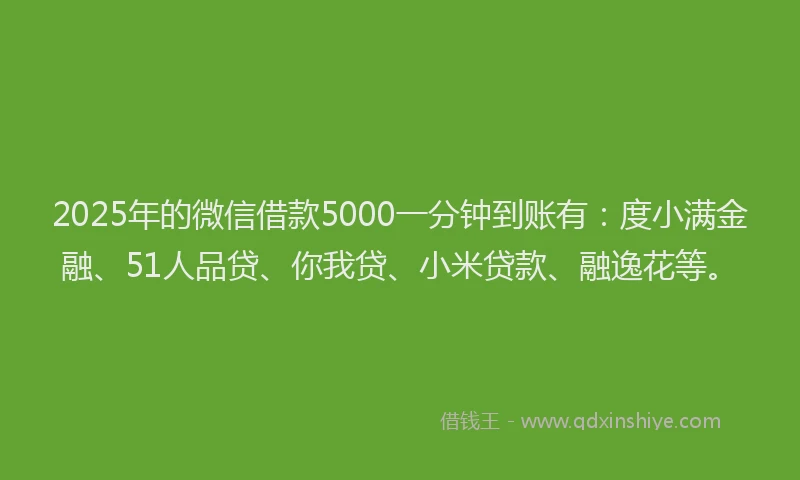 2025年的微信借款5000一分钟到账有：度小满金融、51人品贷、你我贷、小米贷款、融逸花等。