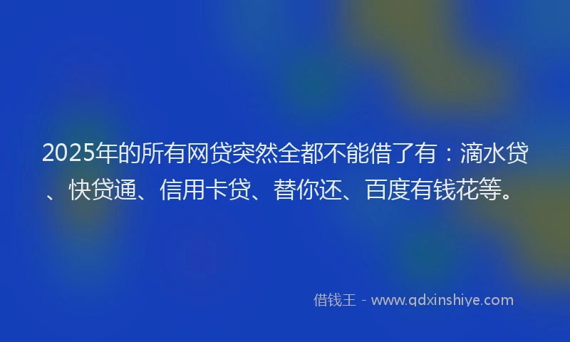 2025年的所有网贷突然全都不能借了有：滴水贷、快贷通、信用卡贷、替你还、百度有钱花等。