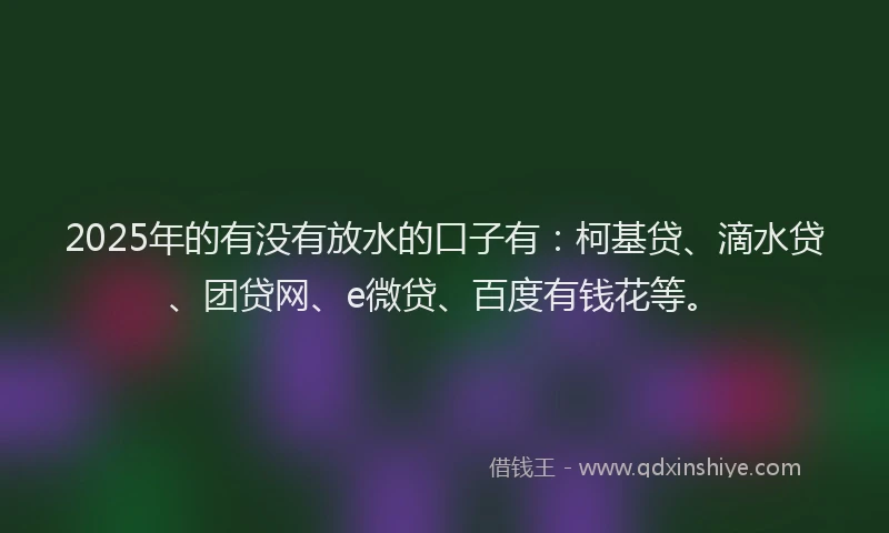 2025年的有没有放水的口子有：柯基贷、滴水贷、团贷网、e微贷、百度有钱花等。