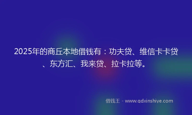 2025年的商丘本地借钱有：功夫贷、维信卡卡贷、东方汇、我来贷、拉卡拉等。