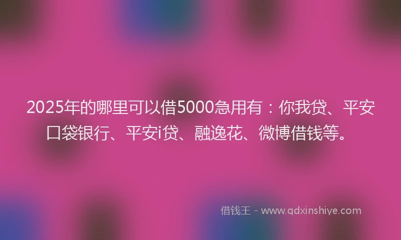 2025年的哪里可以借5000急用有：你我贷、平安口袋银行、平安i贷、融逸花、微博借钱等。