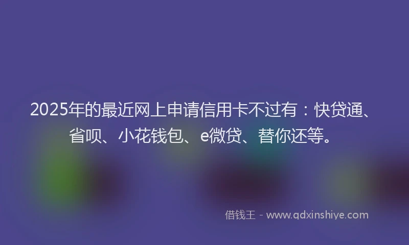 2025年的最近网上申请信用卡不过有：快贷通、省呗、小花钱包、e微贷、替你还等。