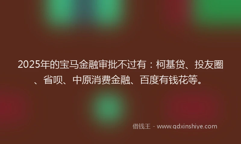 2025年的宝马金融审批不过有：柯基贷、投友圈、省呗、中原消费金融、百度有钱花等。