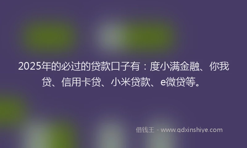 2025年的必过的贷款口子有：度小满金融、你我贷、信用卡贷、小米贷款、e微贷等。