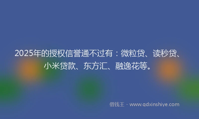 2025年的授权信誉通不过有：微粒贷、读秒贷、小米贷款、东方汇、融逸花等。