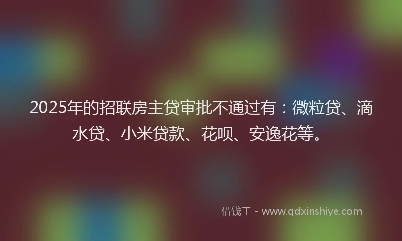 2025年的招联房主贷审批不通过有：微粒贷、滴水贷、小米贷款、花呗、安逸花等。
