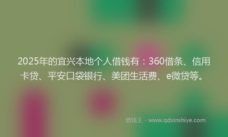 2025年的宜兴本地个人借钱有：360借条、信用卡贷、平安口袋银行、美团生活费、e微贷等。