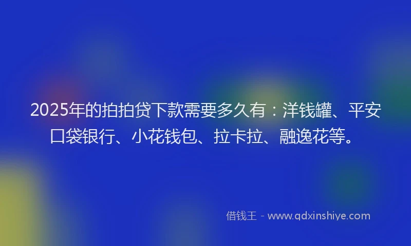 2025年的拍拍贷下款需要多久有：洋钱罐、平安口袋银行、小花钱包、拉卡拉、融逸花等。