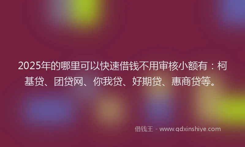 2025年的哪里可以快速借钱不用审核小额有：柯基贷、团贷网、你我贷、好期贷、惠商贷等。