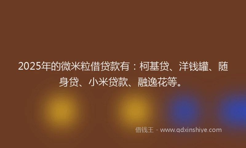 2025年的微米粒借贷款有：柯基贷、洋钱罐、随身贷、小米贷款、融逸花等。