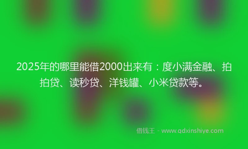 2025年的哪里能借2000出来有：度小满金融、拍拍贷、读秒贷、洋钱罐、小米贷款等。