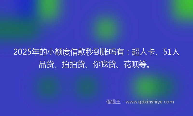 2025年的小额度借款秒到账吗有：超人卡、51人品贷、拍拍贷、你我贷、花呗等。