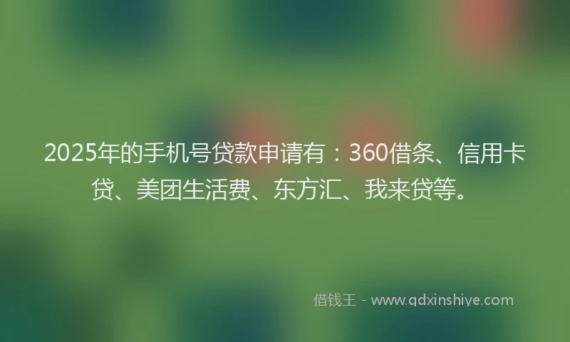2025年的手机号贷款申请有：360借条、信用卡贷、美团生活费、东方汇、我来贷等。