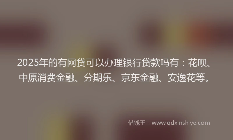 2025年的有网贷可以办理银行贷款吗有：花呗、中原消费金融、分期乐、京东金融、安逸花等。