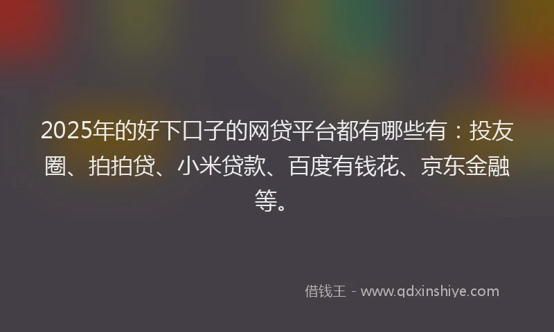 2025年的好下口子的网贷平台都有哪些有：投友圈、拍拍贷、小米贷款、百度有钱花、京东金融等。